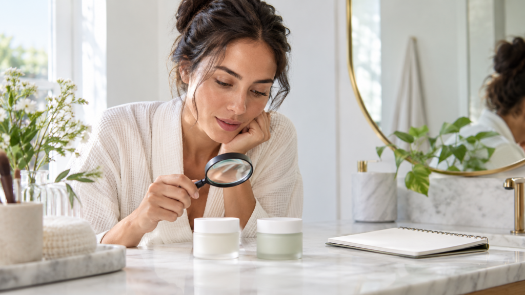 Planche de soins visage sans marque illustrant les idées reçues sur la skincare